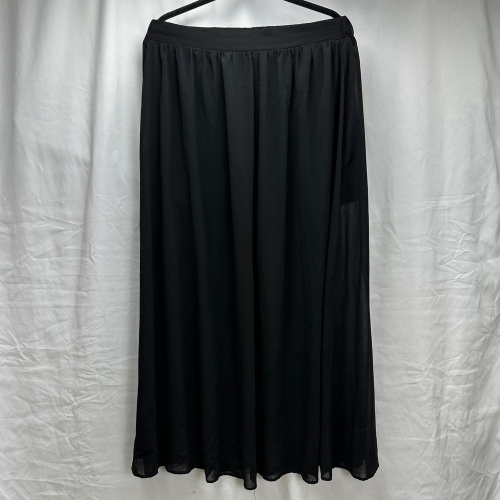 Papaya Sheer Overlay Flowy‎ Maxi Black Chiffon Skirt Whimsigoth Romantic Grunge
